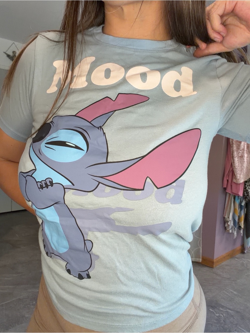 Disney Light Blue Tee with Pink Ear Graphic - Stitch Mood